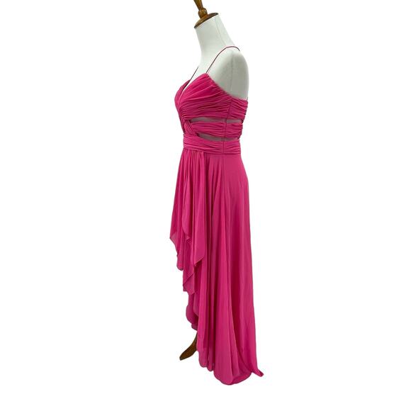 Cache Dress Womens 8 High Low Chiffon Pink Pleated Cutout Evening Prom Y2K - Picture 4 of 9